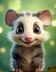 Niedliches Opossum, gr&uuml;ner Hintergrund