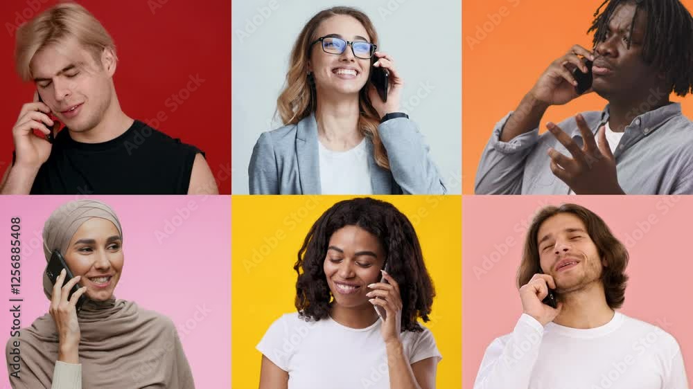 Poster a diverse collection of men and women from various backgrounds are seen using smartphones. they expr