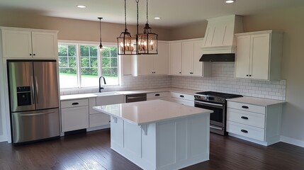 A modern farmhouse kitchen with painted subway tiles in a clean, white tone.