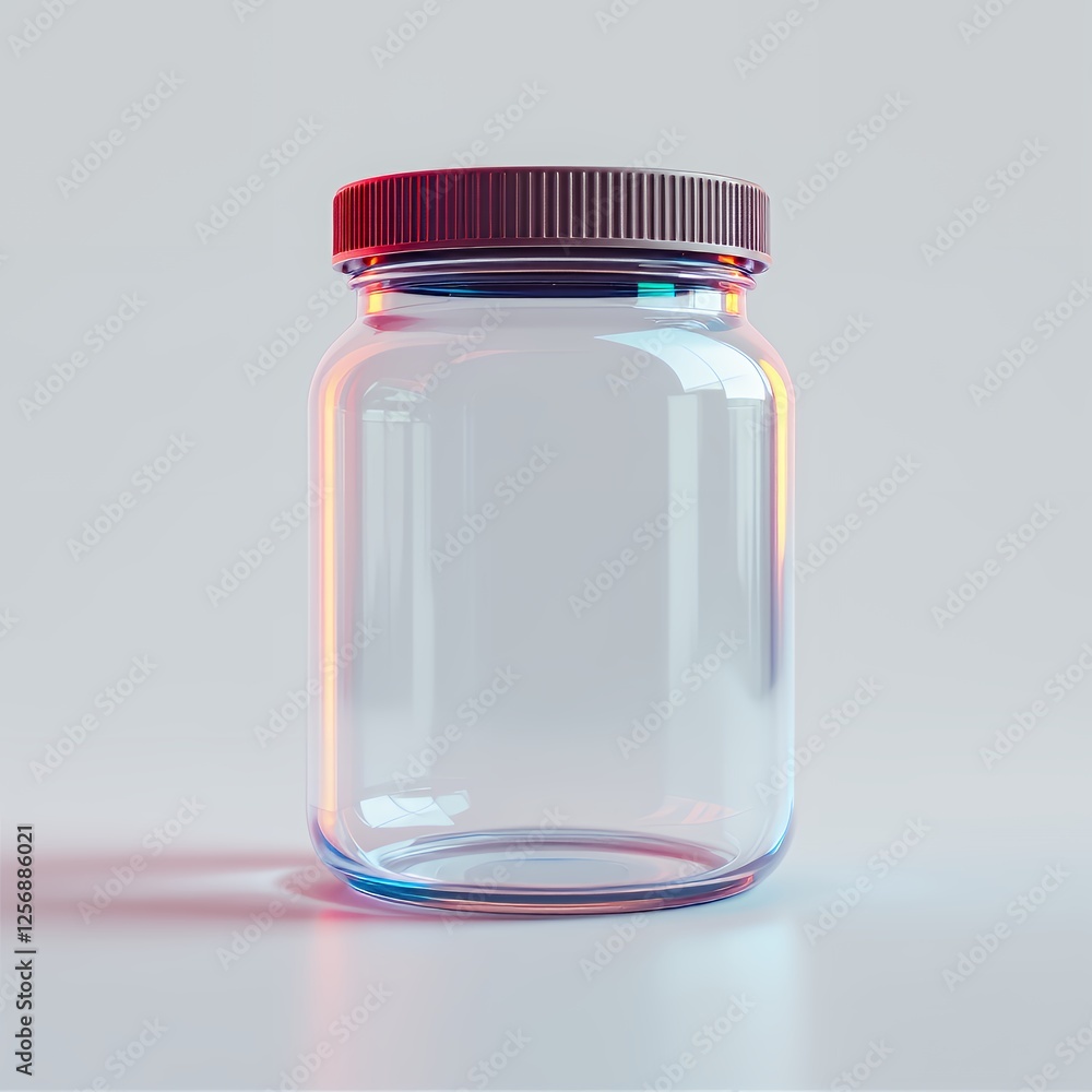 Poster glass jar empty clear and bottle jar on table with light leaks in minimalist lighting with plastic s