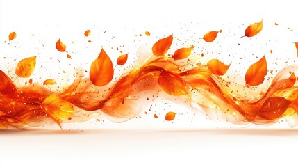 Abstract representation of autumn leaves swirling in vibrant orange hues against a white backdrop