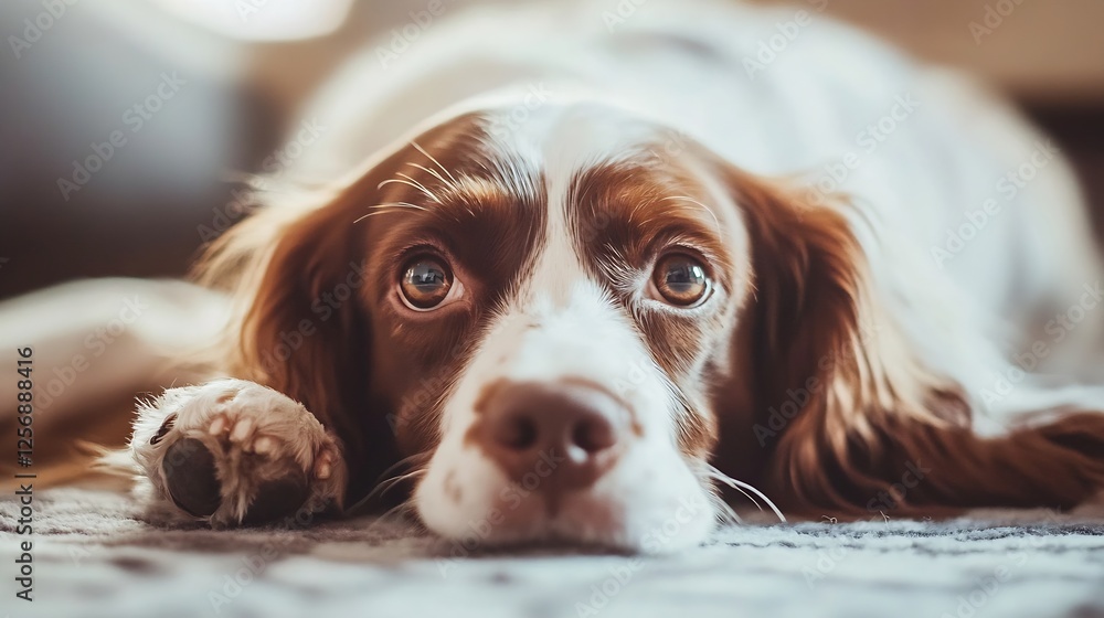 Aufkleber A gentle close up of a dog resting on a soft surface showcasing its expressive eyes and fur : Generative AI