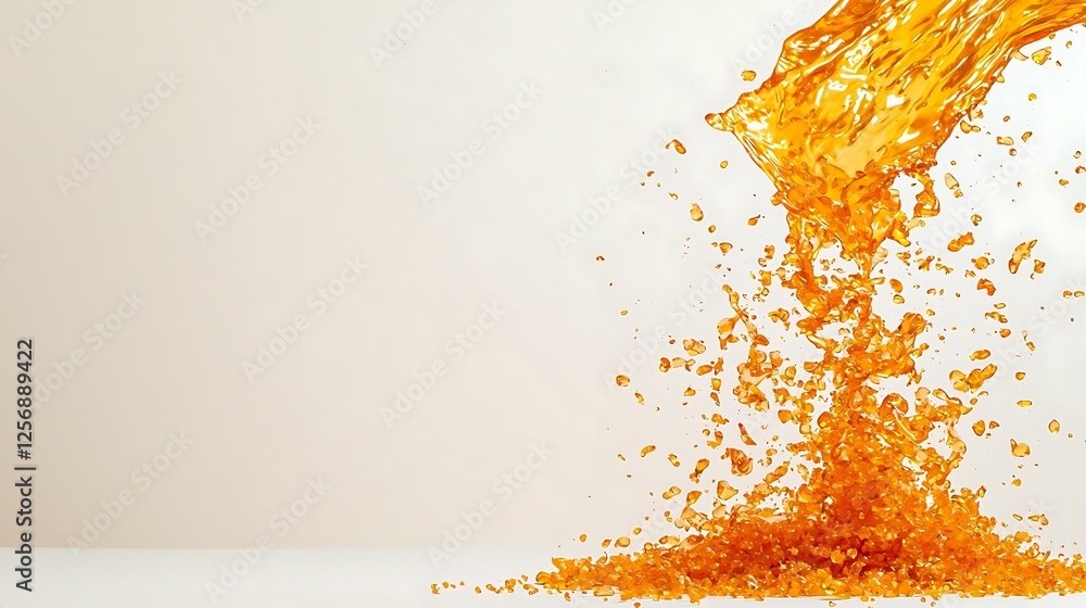 Poster hot mix sprinkle dynamic splash of orange liquid forming an abstract pattern on a light background