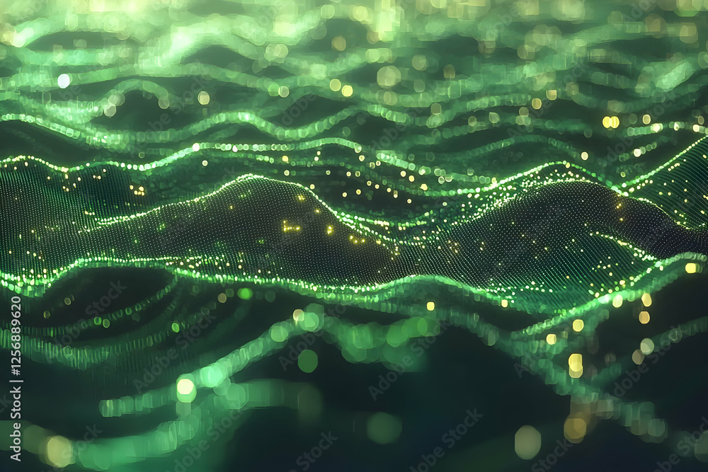 Poster green particle waves abstract background