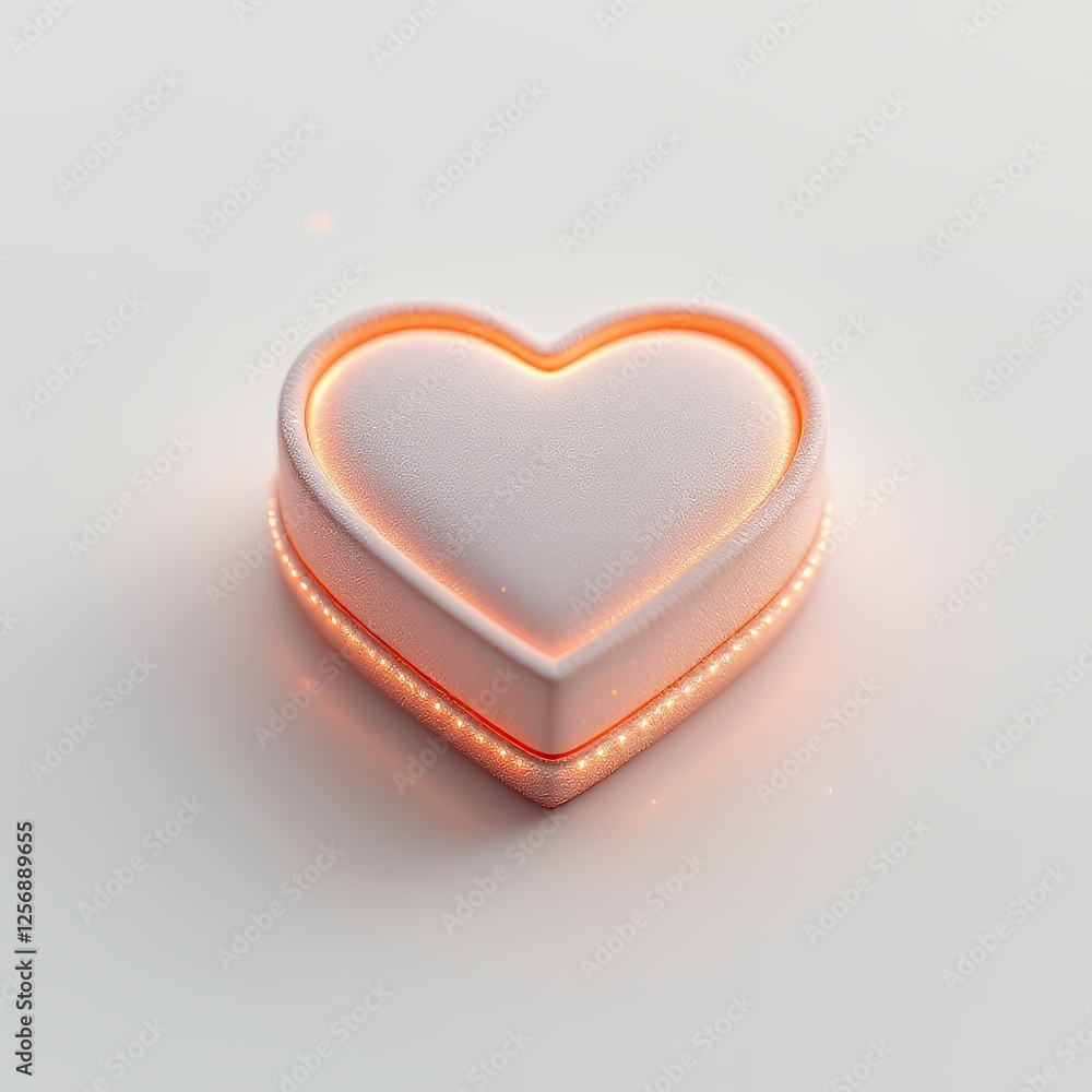 Poster heart shaped object illustration with lighting detail and pastel style featuring a three-dimensional