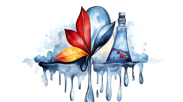 Watercolor Illustration: Autumn Leaves and Alchemy Elixir AI Generated