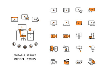 動画再生にまつわるアイコンセット（カラー）