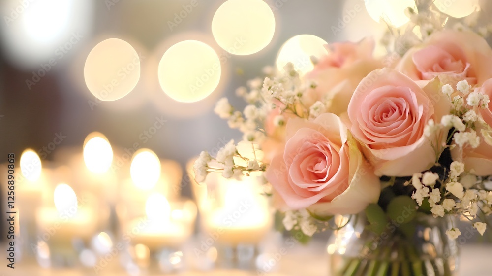 Aufkleber charming floral bouquet of pink roses illuminated by soft candlelight creating a romantic and warm a