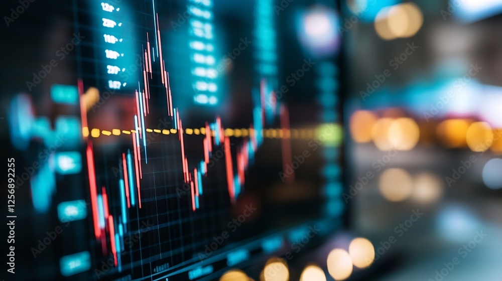 Poster Dynamic stock market data analysis with ascending financial chart and glowing indicators : Generative AI