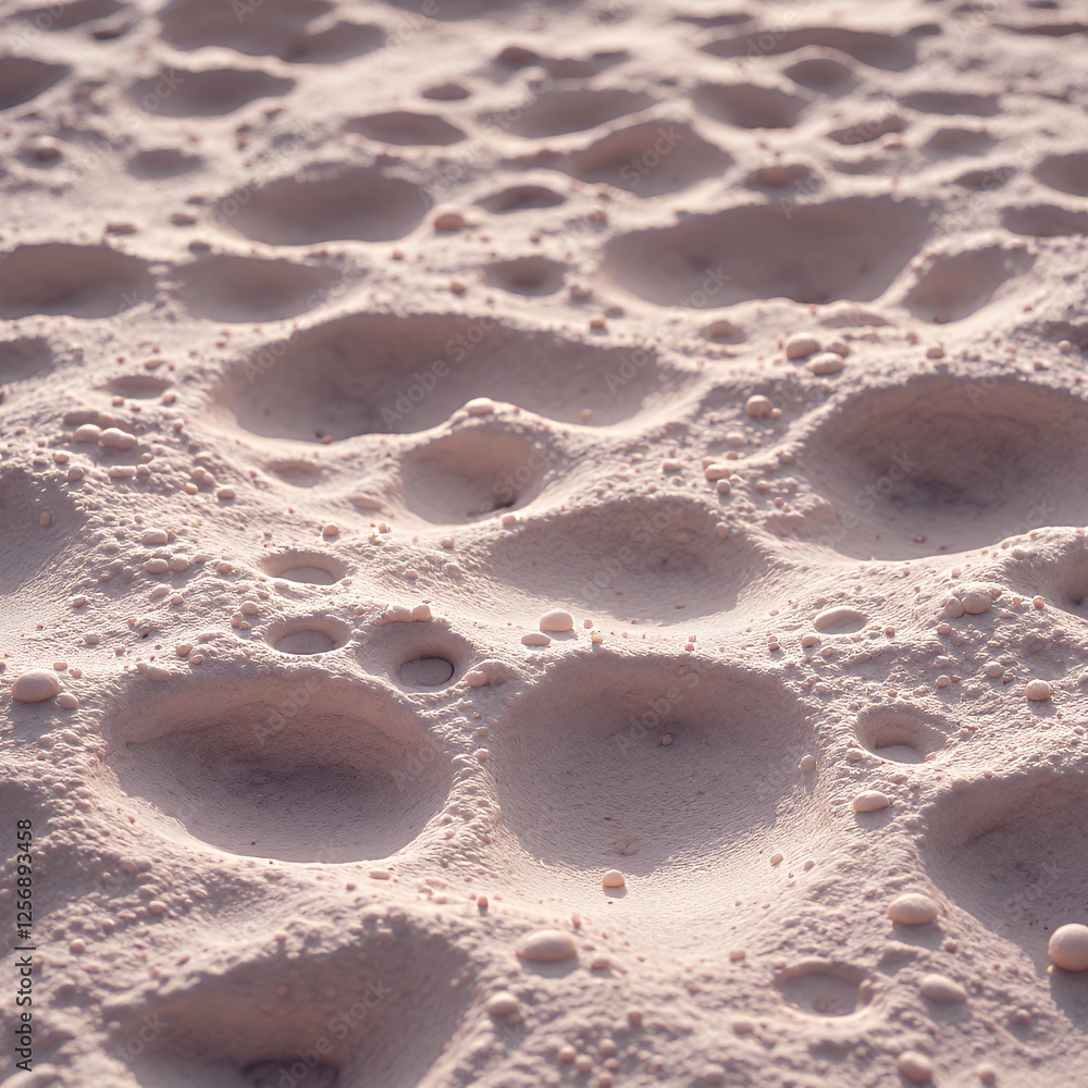 Poster lunar crater surface with close up view in pastel colors showing plastic shiny vibe on background wi
