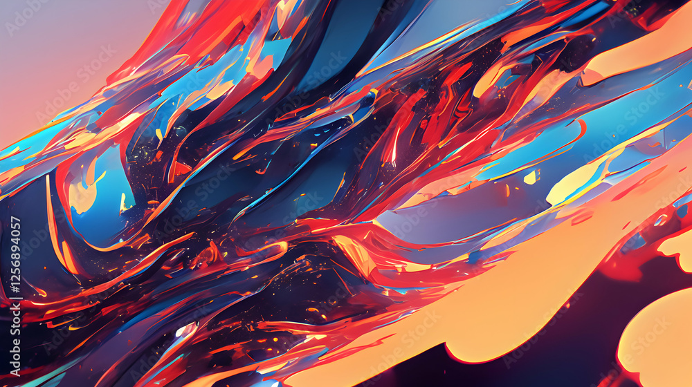 Poster abstract fluid art with dynamic colors and flowing shapes