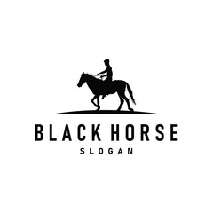 western cowboy texas ranch country horse animal logo design with black silhouette concept illustration templet symbol