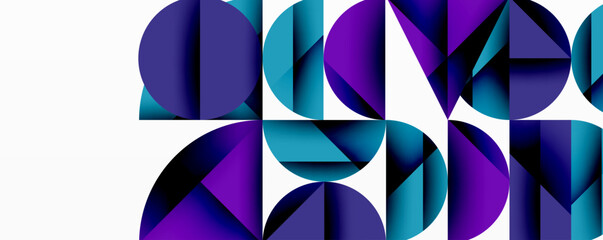 Obraz premium Abstract geometric pattern with intersecting circles and triangles in gradients. The high-contrast composition creates depth and a dynamic, modern aesthetic