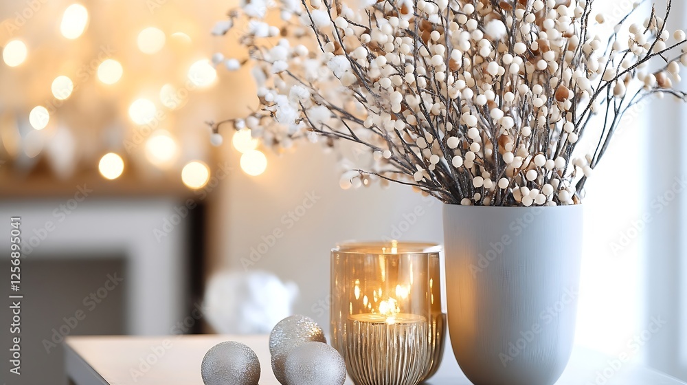 Poster A cozy home setting with decorative branches candles and soft lighting creating a warm atmosphere : Generative AI