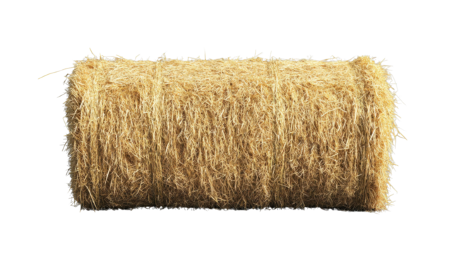 Round bale of hay isolated on transparent background