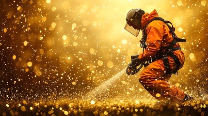 Diligent Engineer Thoroughly Inspecting Offshore Wind Turbine Components in Protective Gear Amidst Glistening Water Droplets and Dramatic Golden Lighting