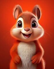 Fototapeta premium Niedliches Eichhörnchen, roter Hintergrund
