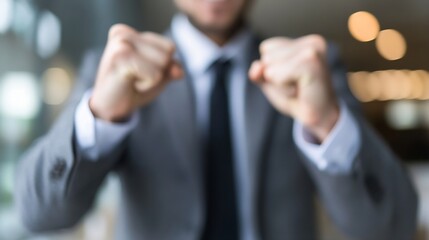 Blurred Image of Businessman with Clenched Fists Showing Determination and Focus in Modern Office Setting : Generative AI