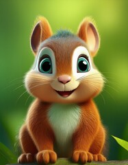 Fototapeta premium Niedliches Eichhörnchen, grüner Hintergrund