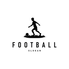 Soccer logo vector black silhouette of sport player simple football template illustration
