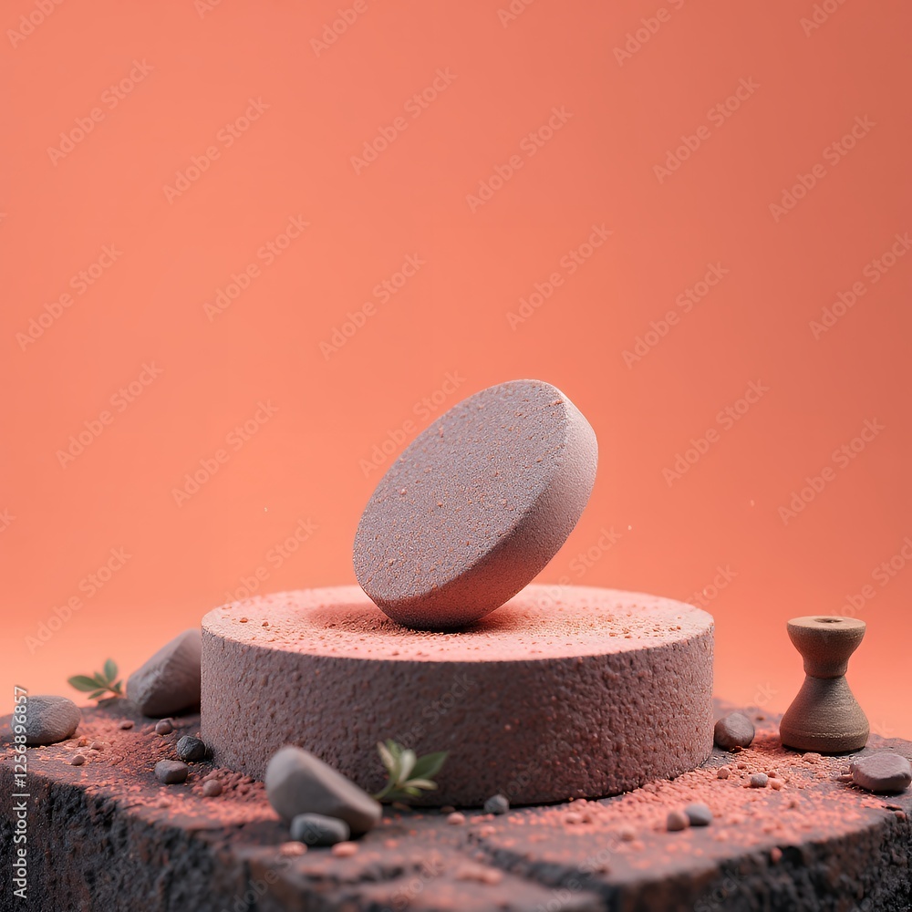 Poster minimalist presentation a floating object elevated on a display pedestal in a plastic style style pr