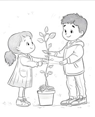 coloring page for kids Donate and support environmental organizations cartoon style thick line low detail no shading