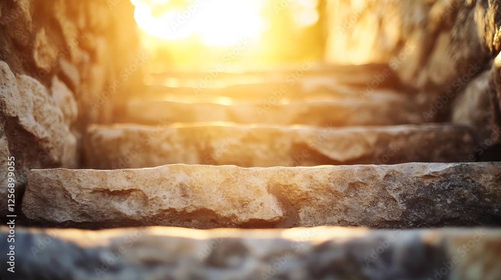 Leinwandbilder sunlight glowing through stone steps creating a serene ambiance in nature : generative ai