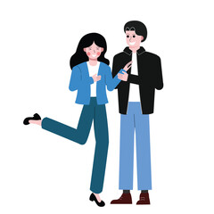 Happy couple. Girl loving man. Romantic character couple. Flat vector illustration isolated on white background