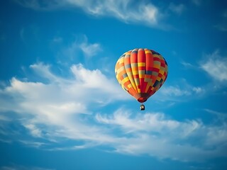 Obraz premium Colorful hot air balloon flying in blue sky 
