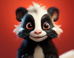 Obraz premium Niedliches Stinktier, roter Hintergrund