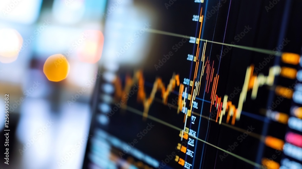 Leinwandbilder Dynamic stock market graph display with fluctuating lines representing financial analysis and investment : Generative AI