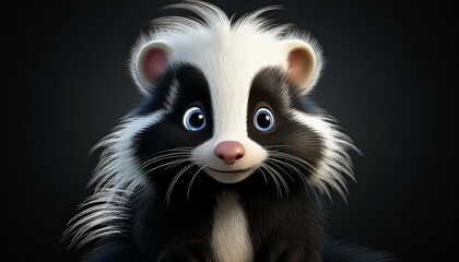 Niedliches Stinktier, schwarzer Hintergrund