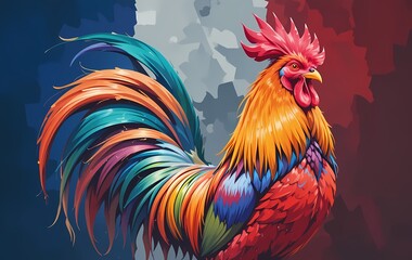 Fototapeta premium Vibrant Rooster Portrait Against French Flag Colors
