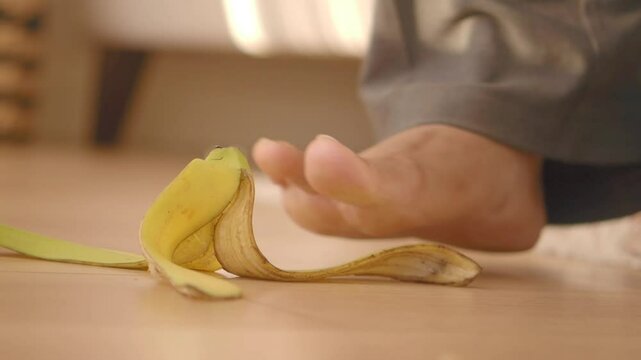 Banana peel creates unexpected slip hazard in living room