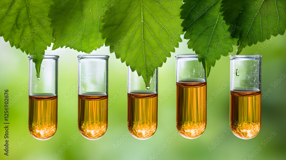 Poster leaf extract lab test; green background