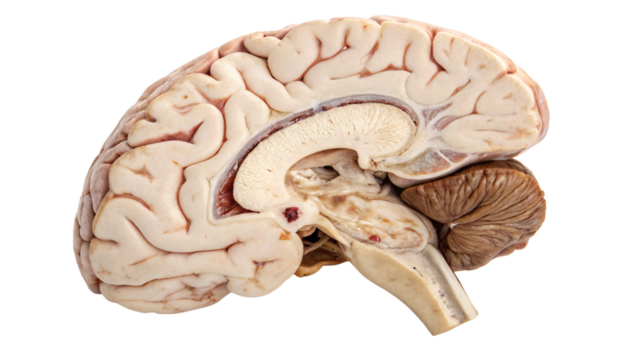 cross section of brain on white background