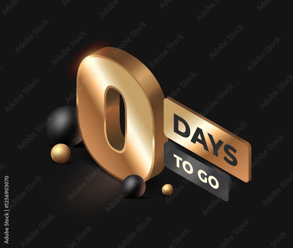 Poster countdown left days banner. realistic golden number zero. timer until sale. design for marketing and