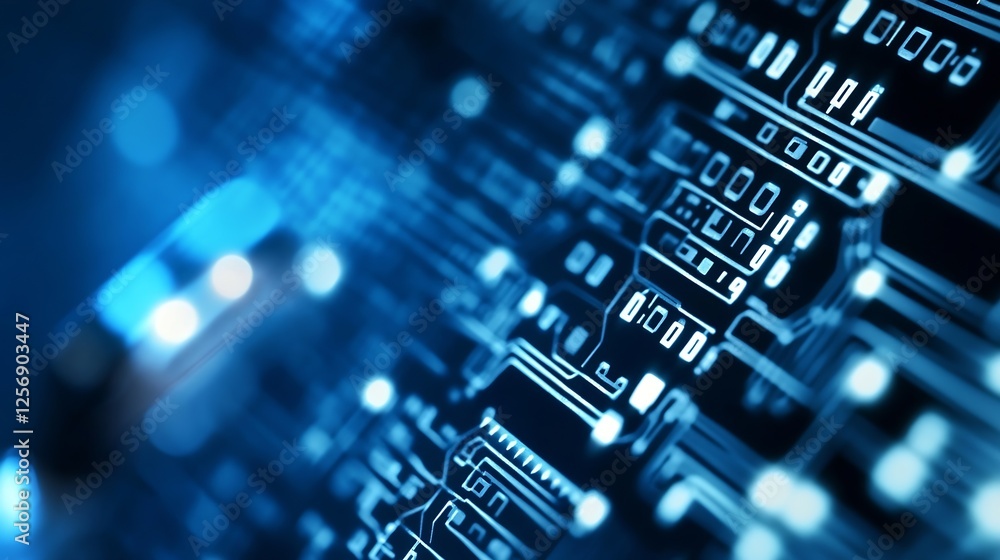 Poster Abstract closeup of a circuit board demonstrating advanced technology with intricate pathways : Generative AI