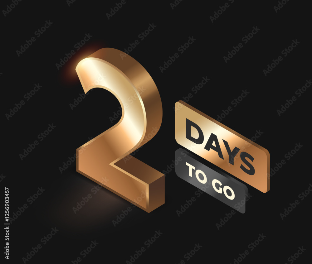 Poster countdown left days banner. realistic golden number two. two days left until discounts. design for m