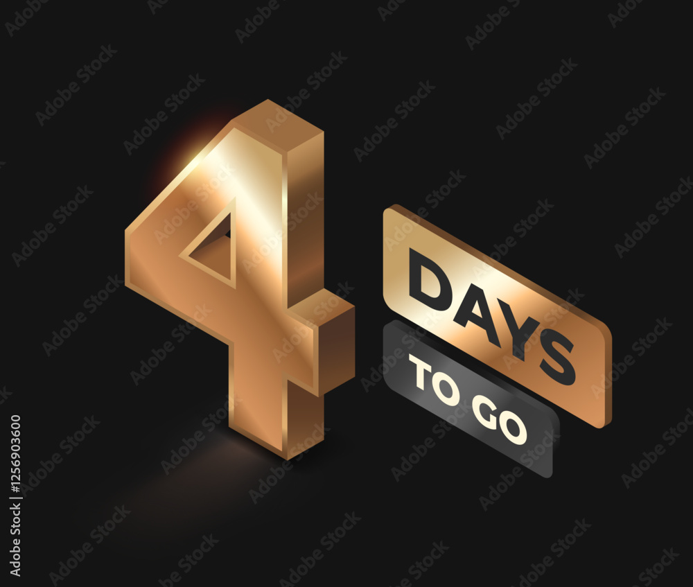 Poster countdown left days banner. realistic golden number four. timer until black friday starts. design fo