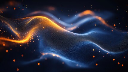 Obraz premium Abstract waves of blue and orange light creating a dynamic flow, with a soft glowing background effect