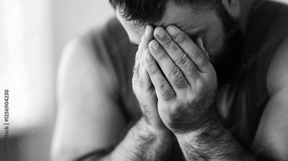 Aufkleber emotional moment captured of a man covering his face in despair conveying deep feelings and struggle