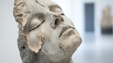 Artistic close up of a sculpted face revealing intricate details and a weathered texture in modern art : Generative AI