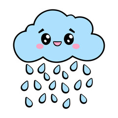 Cute Kawaii Rain Cloud with Smiling Face
