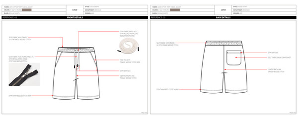 Men's Terry Fleece Shorts Fashion Design Technical Tech Pack.  © MdAbir
