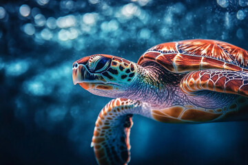 Fototapeta premium There is a turtle swimming in the water with its head above the water
