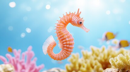 Fototapeta premium Vibrant seahorse swimming gracefully among colorful coral reefs in a serene underwater scene