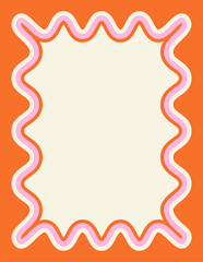 Retro frame. Vintage doodle template with empty textbox and wavy scalloped edge border. Trendy geometric poster. Design element for invitation card with copy space. Flat vector illustration