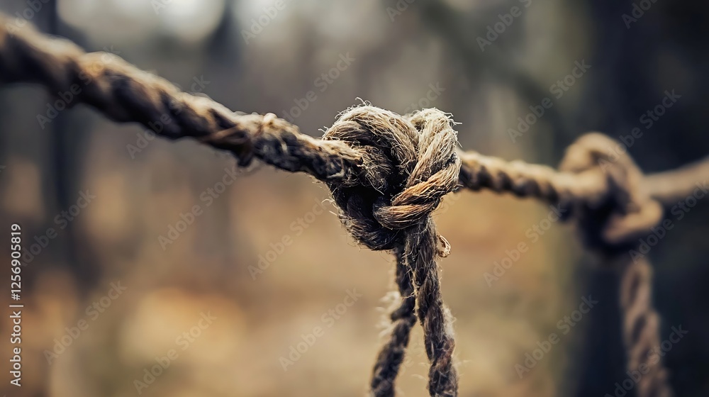 Aufkleber Close up view of a sturdy rope knot tying together nature and strength in a rustic setting : Generative AI