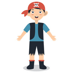 Kid Pirate Character on White Background. Vector Illustration in Cartoon Design Concept.